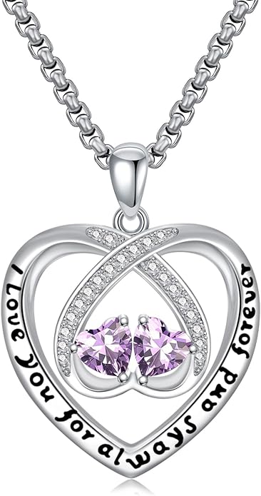 Birthstone Necklaces for Women I Love You for Always and Forever Heart Pendant Necklace Anniversary Jewelry Christmas Valentine Mothers Day Birthday Gifts for Her Wife Girlfriend