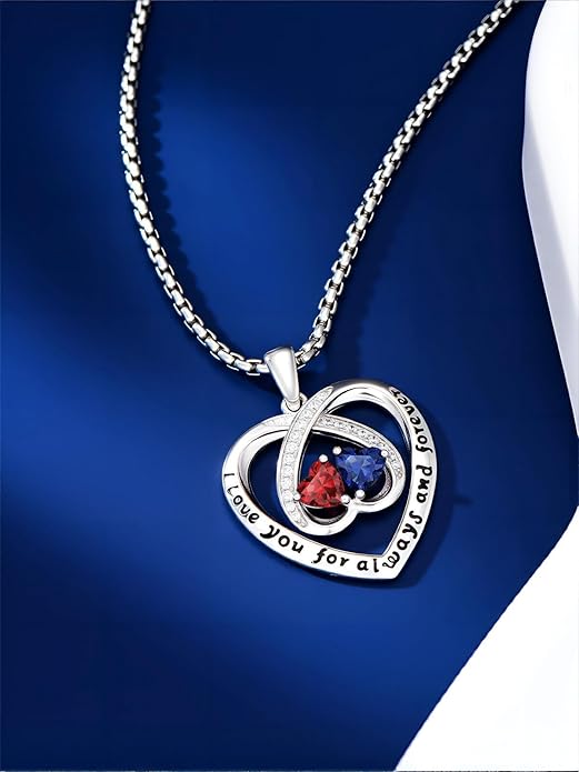 Birthstone Necklaces for Women I Love You for Always and Forever Heart Pendant Necklace Anniversary Jewelry Christmas Valentine Mothers Day Birthday Gifts for Her Wife Girlfriend