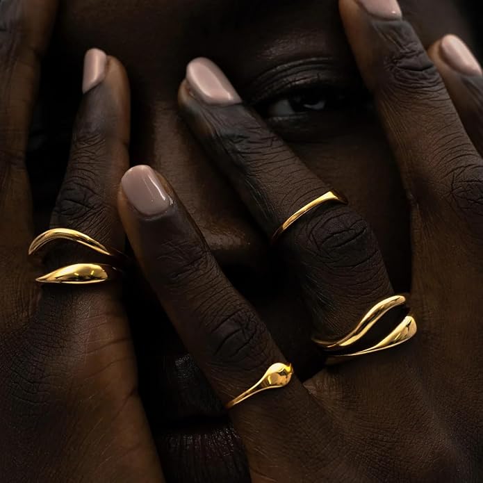 Hey Harper Gold Ring for Women - Gold Plated Stacking Waterproof & Sweatproof Jewerly Ring - Everday Non Tarnish Cute Fashion Circle Rings