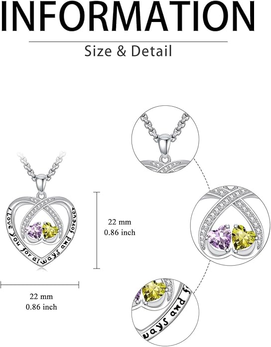 Birthstone Necklaces for Women I Love You for Always and Forever Heart Pendant Necklace Anniversary Jewelry Christmas Valentine Mothers Day Birthday Gifts for Her Wife Girlfriend