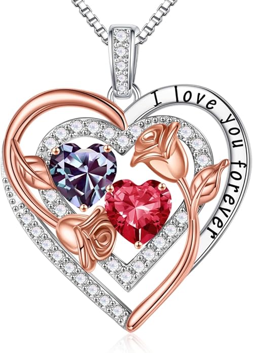 Iefil Birthstone Necklace for Women - Sterling Silver Birthstone Necklace Anniversary Birthday Gifts for Her Wife Mom Daughter