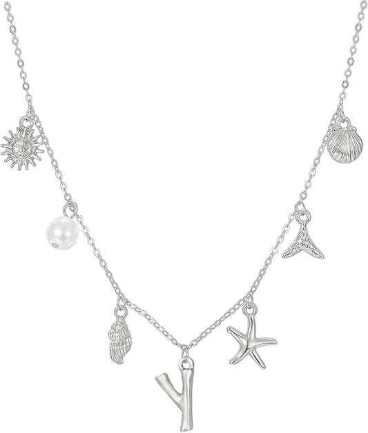 Initial Charm Necklace For Women Shell Letter Necklaces Gold Charms Pendant Boho Summer Seashell Beach 14k Starfish Surfer Jewelry Gifts