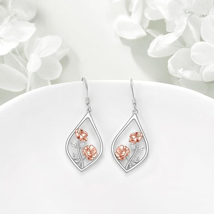 Scottish Thistle/Sunflower/Violet/Daffodil/Orchid Earrings Sterling Silver Flower Dangle Dangling Drop Boho Earrings Jewelry Gifts for Women