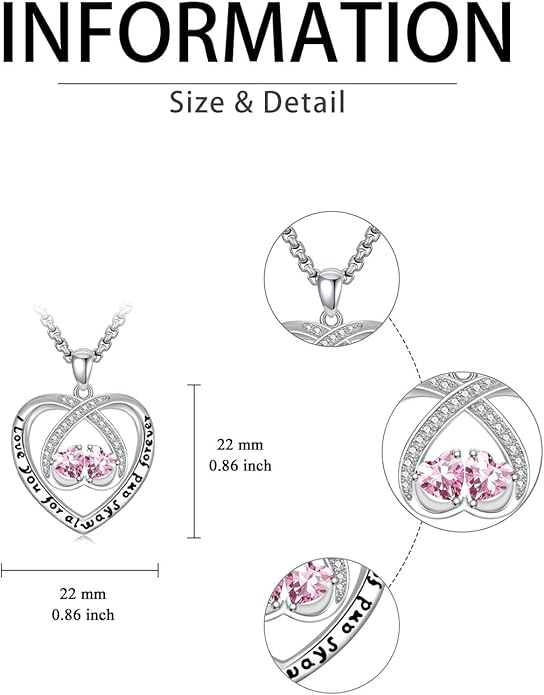 Birthstone Necklaces for Women I Love You for Always and Forever Heart Pendant Necklace Anniversary Jewelry Christmas Valentine Mothers Day Birthday Gifts for Her Wife Girlfriend