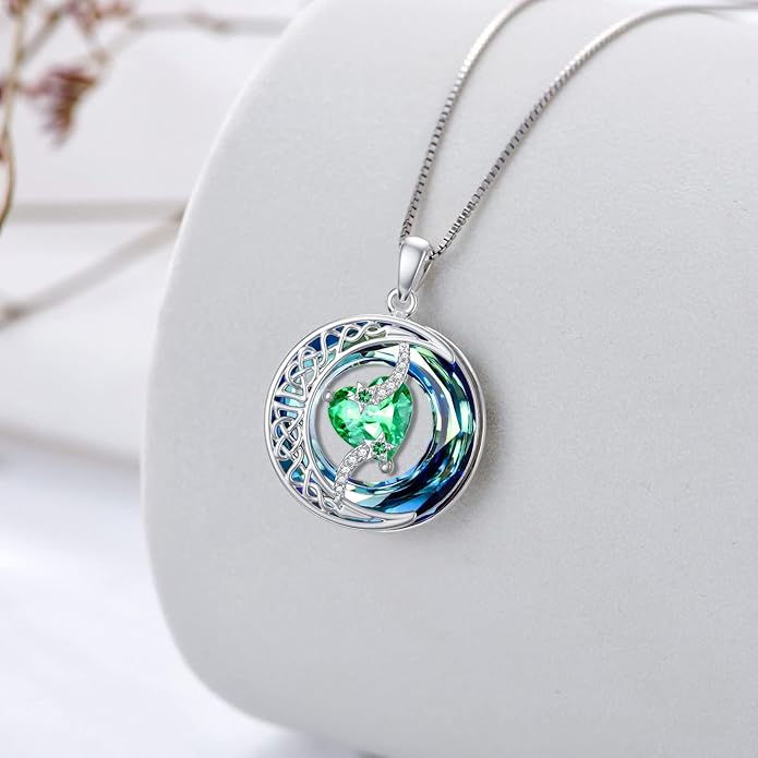 TOUPOP Birthstone Necklace 925 Sterling Silver Moon and Star Pendant with Blue Crystal Celtic Moon Jewelry Birthday Christmas Gifts for Women Mom Wife Her Daughter