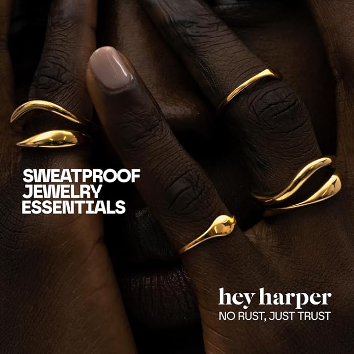 Hey Harper Gold Ring for Women - Gold Plated Stacking Waterproof & Sweatproof Jewerly Ring - Everday Non Tarnish Cute Fashion Circle Rings