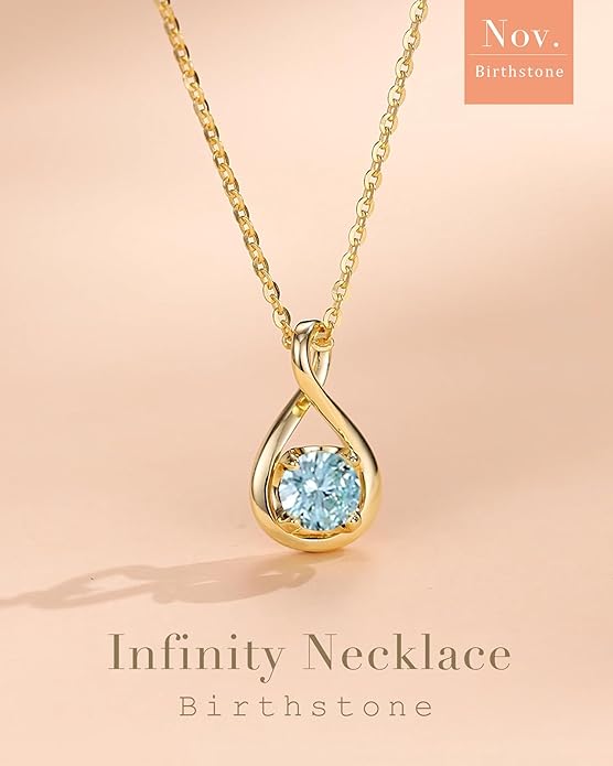 FANCIME Birthstone Necklaces for Women Fine Jewelry Sterling Silver Dainty Infinity Pendant Anniversary Birthday Christmas Gifts for Her Wife Mom Lady Daughter, Chain 16"+2" Extend