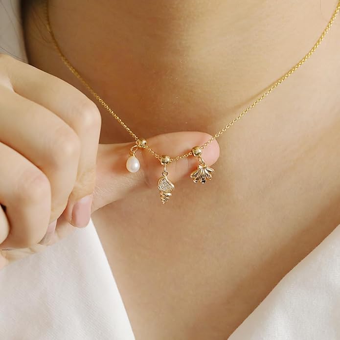 Summer Holiday Necklace,Dainty Chain, Charm Necklace For Women,Cute Cat Charm,Natural Pearls,18k Gold Plated,Choose Your Favorite Charm, Change Easily