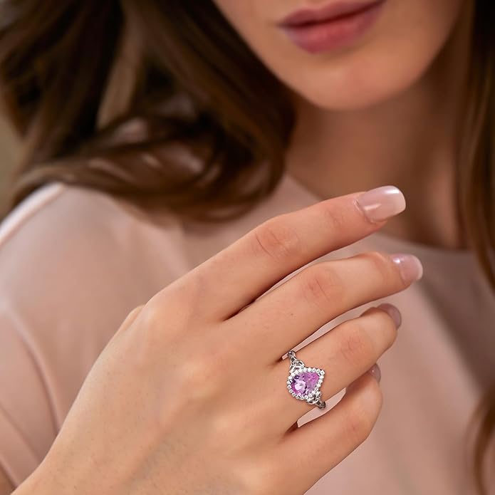 DAYBYDAY Celtic Birthstone Rings for Women 925 Sterling Silver Heart/Round/Pear/Oval Created Gemstone Moissanite Halo Engagement Promise Rings for Her Wife Birthday Anniversary Wedding Jewelry