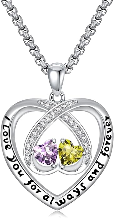 Birthstone Necklaces for Women I Love You for Always and Forever Heart Pendant Necklace Anniversary Jewelry Christmas Valentine Mothers Day Birthday Gifts for Her Wife Girlfriend