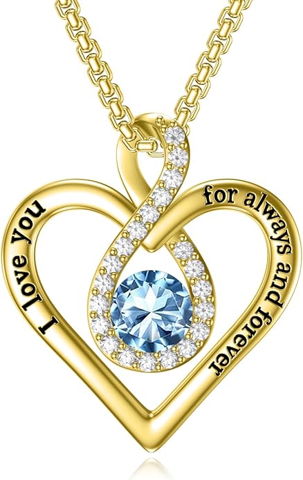 I Love You For Always and Forever Birthstone Necklace Infinity Love Heart Pendant Jewelry Christmas Valentine Mothers Day Birthday Gifts for Women Her Wife Girlfriend