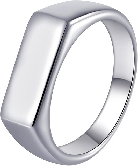 Mens Signet Rings Stainless Steel Pinky Ring for Men Women Silver/Black/Gold Square Cool Finger Ring, Gift for Dad Husband