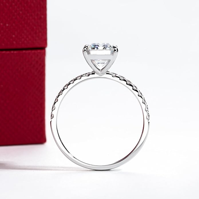 14K Solid Gold Side Stones Ring, Round/Princess Cut Centerpiece Moissanite Lab Grown Created Diamond, D Color and Flawless Real Gold Wedding Anniversary Ring