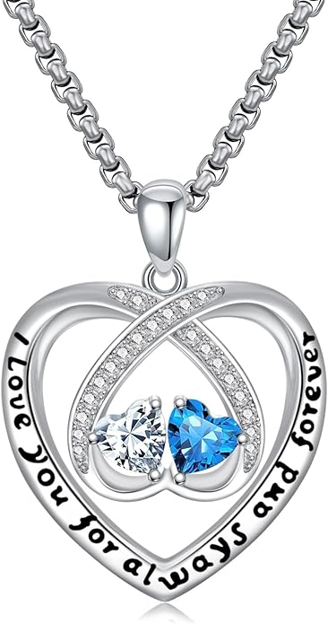 Birthstone Necklaces for Women I Love You for Always and Forever Heart Pendant Necklace Anniversary Jewelry Christmas Valentine Mothers Day Birthday Gifts for Her Wife Girlfriend