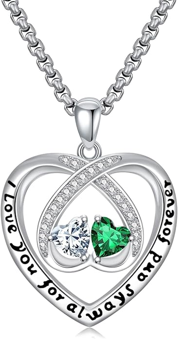 Birthstone Necklaces for Women I Love You for Always and Forever Heart Pendant Necklace Anniversary Jewelry Christmas Valentine Mothers Day Birthday Gifts for Her Wife Girlfriend