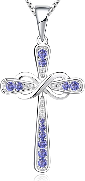 YL 925 Sterling Silver Cross Necklace for Women Halo Infinity Pendant Birthstone Jewelry for Mom