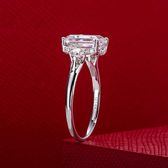 Solid 14K Gold 3.36ct Moissanite Three Stone Rings (3ct Center Stone), Round/Oval/Emerald Shape, Real Gold | D Color and Flawless Moissanite | Wedding Anniversary Ring