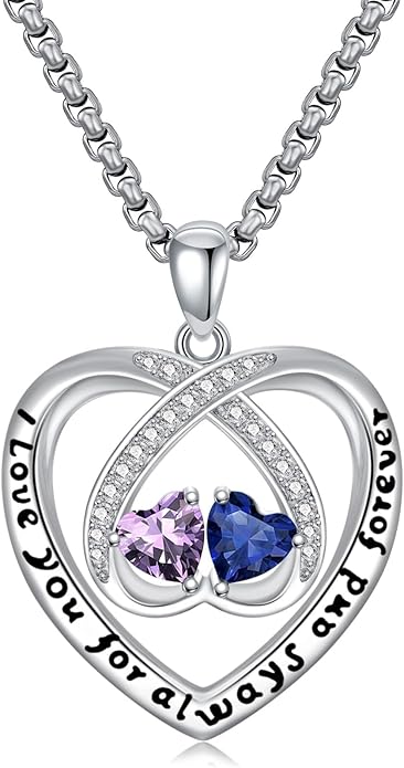 Birthstone Necklaces for Women I Love You for Always and Forever Heart Pendant Necklace Anniversary Jewelry Christmas Valentine Mothers Day Birthday Gifts for Her Wife Girlfriend