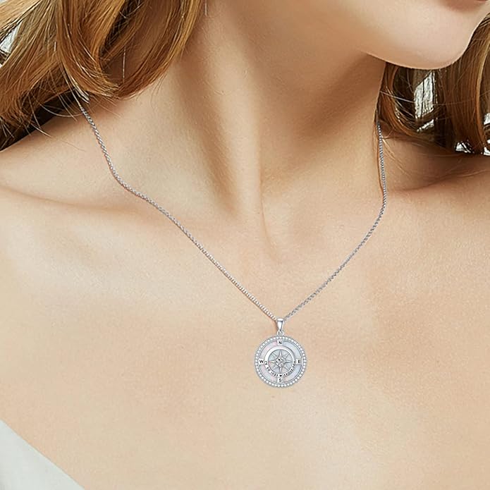 TOUPOP Compass Necklace for Women 925 Sterling Silver I'd be Lost without You Compass Pendant Birthstone Necklaces Anniversary Jewelry Birthday Gift for Girlfriend Wife Graduation Gifts for Her Daugthter