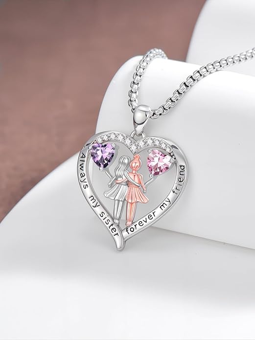 Always My Sister Forever My Friend Birthstone Pendant Necklace Women Jewelry Christmas Valentine Mothers Day Birthday Gifts for Women Sister From Sister