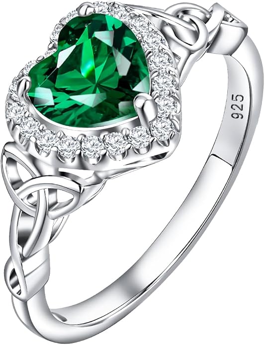 DAYBYDAY Celtic Birthstone Rings for Women 925 Sterling Silver Heart/Round/Pear/Oval Created Gemstone Moissanite Halo Engagement Promise Rings for Her Wife Birthday Anniversary Wedding Jewelry