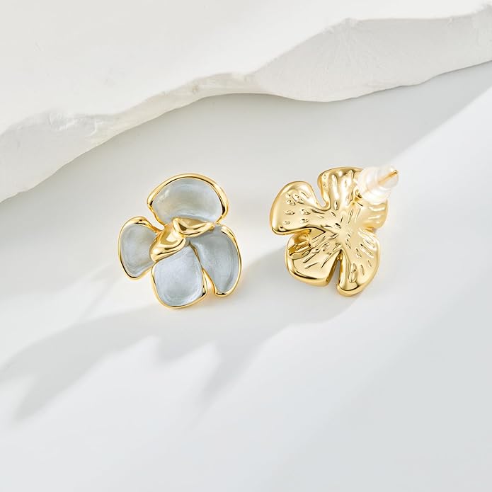 Cicy Bell Flower Earrings for Women 14k Gold Plated Summer Spring Boho Petal Statement Stud Earrings Jewelry Gifts