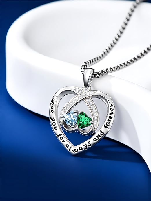 Birthstone Necklaces for Women I Love You for Always and Forever Heart Pendant Necklace Anniversary Jewelry Christmas Valentine Mothers Day Birthday Gifts for Her Wife Girlfriend