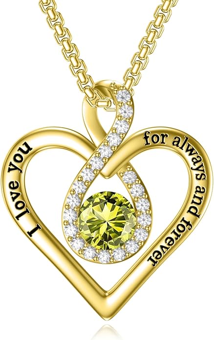 I Love You For Always and Forever Birthstone Necklace Infinity Love Heart Pendant Jewelry Christmas Valentine Mothers Day Birthday Gifts for Women Her Wife Girlfriend
