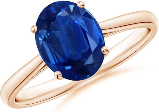 Angara Natural Blue Sapphire Solitaire Engagement Ring for Women | Oval Shape Blue Sapphire Ring in 14K Solid Gold/Sterling Silver/Platinum | September Birthday, Gemstone Jewellery Gift