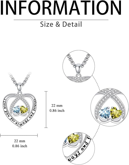 Birthstone Necklaces for Women I Love You for Always and Forever Heart Pendant Necklace Anniversary Jewelry Christmas Valentine Mothers Day Birthday Gifts for Her Wife Girlfriend