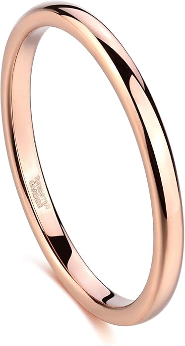 Greenpod 2mm 4mm 6mm Tungsten Wedding Bands Ring for Women Men Rose Gold/Silver/Gold/Black Polished Slim Engagement Promise Rings Comfort Fit Size 4-13