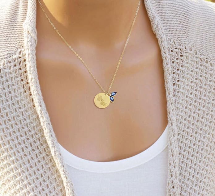 14k Gold Plated Birth Month Flower Birthstone Pendant Necklace, Floral Charm Necklace for Women Birthday Gift