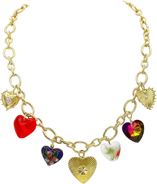 Chunky Retro Heart Necklace for Women Antique Layer Beach Ocean Moon Stars Western Boho Charm Necklaces Retro Link Chain Jewelry