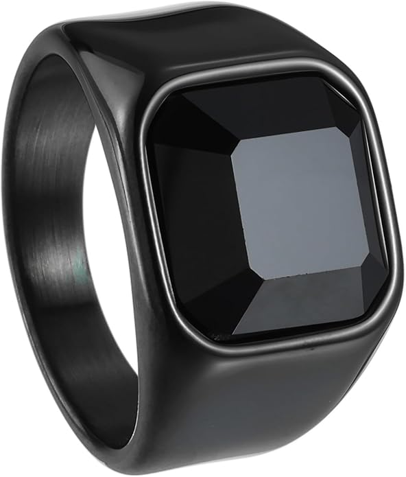 Mens Signet Rings Stainless Steel Pinky Ring for Men Women Silver/Black/Gold Square Cool Finger Ring, Gift for Dad Husband