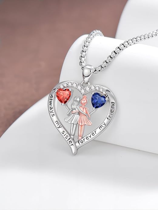 Always My Sister Forever My Friend Birthstone Pendant Necklace Women Jewelry Christmas Valentine Mothers Day Birthday Gifts for Women Sister From Sister