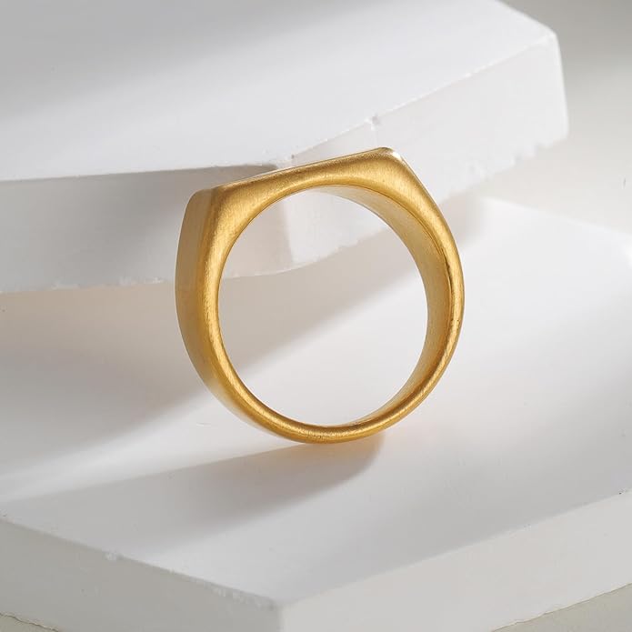 Mens Signet Rings Stainless Steel Pinky Ring for Men Women Silver/Black/Gold Square Cool Finger Ring, Gift for Dad Husband