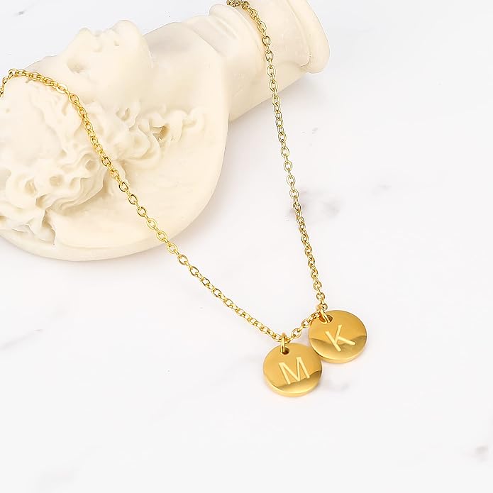 Two Initial Necklace for Women, 14K Gold Plated Dainty You and Her Initial Necklace Relationship Jewelry Mothers Day Valentines Gifts for Women Mom Friend Sister Her Birthday