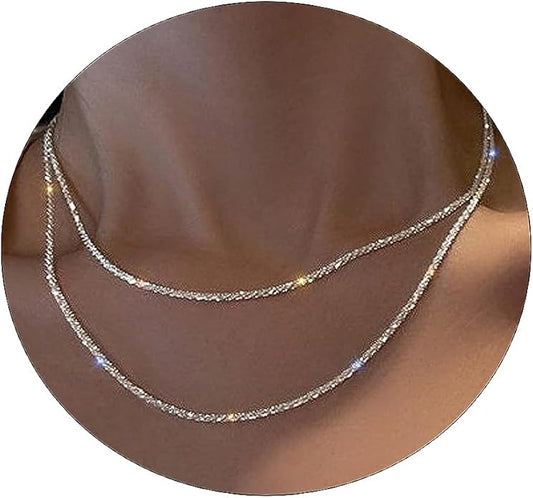 ASCOMY Layered Necklaces for Women Dainty Gold Necklace 14K Gold Plated Herringbone Necklace for Women Pearl Cross Necklace Paperclip Cuban Figaro Rope Satellite Chain Gold Choker Trendy Jewelry Gift