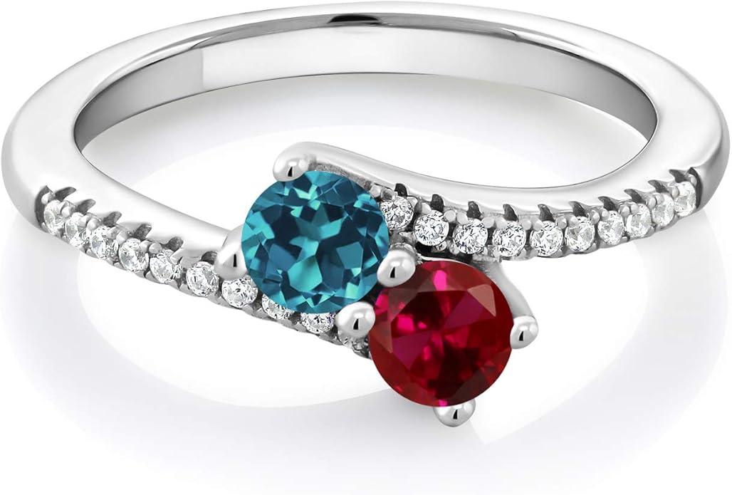 Gem Stone King 925 Sterling Silver Customized and Personalized Promise Love Bypass Gemstone Birthstone 2 Stone Fashion Mothers Ring For Women