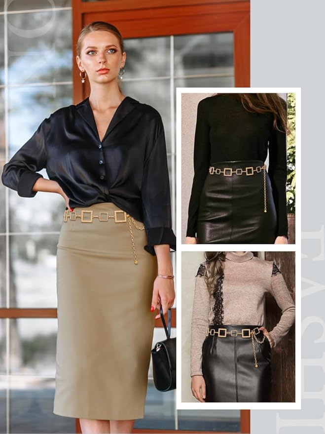 FIORETTO Chain Belts for Women Fashion Metal Waist Chain Chunky Belts for Dresses Jeans