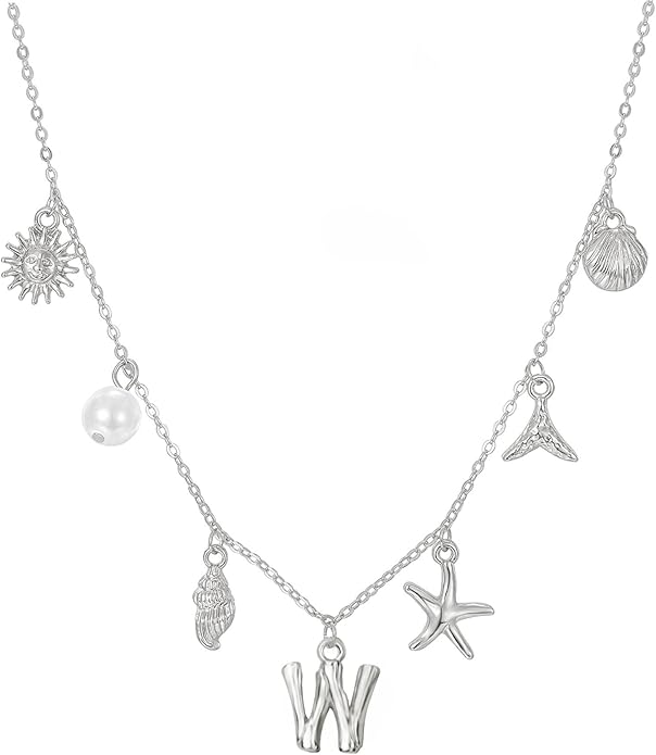 Initial Charm Necklace For Women Shell Letter Necklaces Gold Charms Pendant Boho Summer Seashell Beach 14k Starfish Surfer Jewelry Gifts