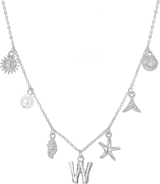 Initial Charm Necklace For Women Shell Letter Necklaces Gold Charms Pendant Boho Summer Seashell Beach 14k Starfish Surfer Jewelry Gifts