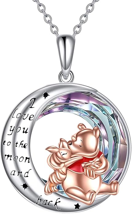 LILALO Bear Necklace Sterling Silver Moon Jewelry with I Love You To the Moon And Back Bear Gifts