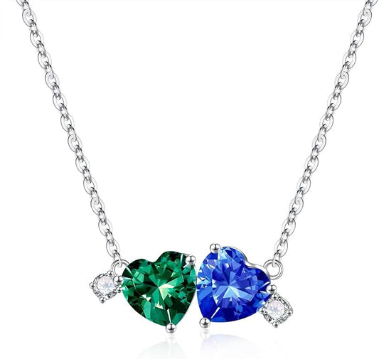 Iefil Double Birthstone Necklace for Women - 0.8CT 925 Sterling Silver Birthstone Necklace, Gifts for Her Wife Girlfriend Mom