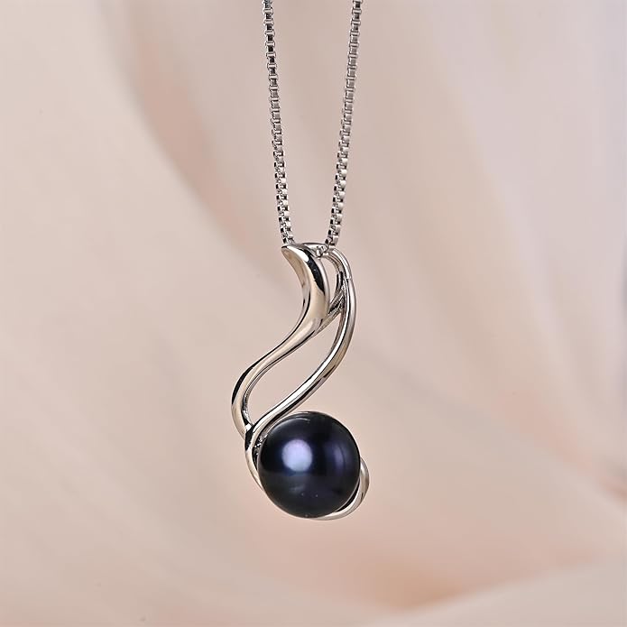 Pearl Jewelry Set For Women 925 Sterling Silver Necklace Pearl Pendant & Pearl Earrings Freshwater Pearl Drop Jewelry Set for Wedding Prom Gift