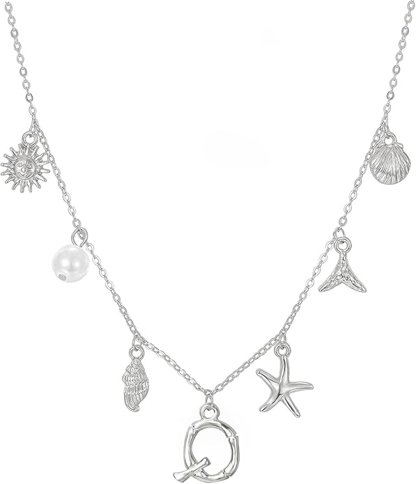 Initial Charm Necklace For Women Shell Letter Necklaces Gold Charms Pendant Boho Summer Seashell Beach 14k Starfish Surfer Jewelry Gifts