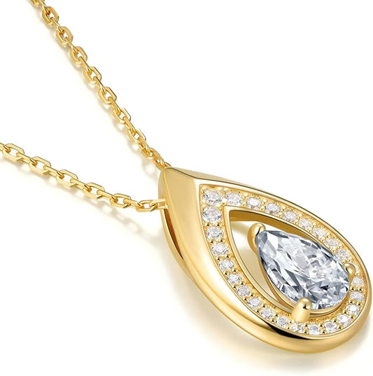 Kstyle 14K Gold Lab-Grown Moissanite/Emerald/Birthstone Pendant Necklaces for Women, Wife Girlfriend Daughter Mom Grandma Gifts, Dainty Birthday Jewelry for Her (925 Sterling Silver Base) Non Tarnish