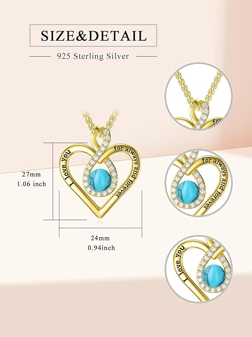I Love You For Always and Forever Birthstone Necklace Infinity Love Heart Pendant Jewelry Christmas Valentine Mothers Day Birthday Gifts for Women Her Wife Girlfriend