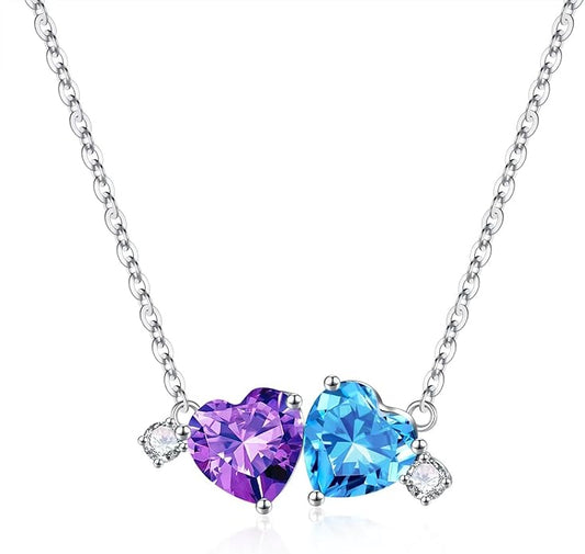 Iefil Double Birthstone Necklace for Women - 0.8CT 925 Sterling Silver Birthstone Necklace, Gifts for Her Wife Girlfriend Mom