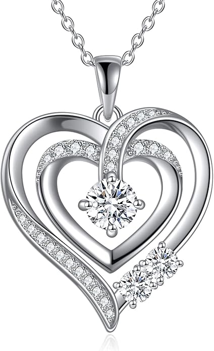 Necklace Gifts for Mom, Mother Child Moissanite Diamond Necklace, 18K White Gold Plated Silver Mother Daughter Heart Pendant Necklace for Women Mom Jewelry Gift for Her Mother Mom Grandma, 18+2 Inch